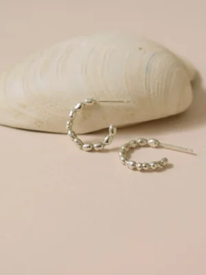 Handmade Pearl Beaded Sterling Silver Huggie Hoops